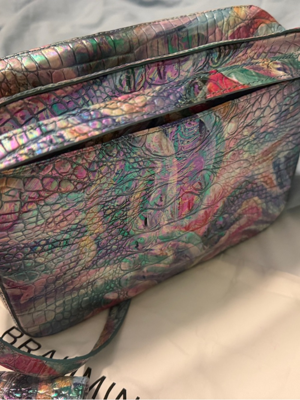 Brahmin Iridescent Multi-Color Croc-Embossed Crossbody and Wallet Set - Picture 3 of 9